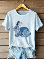 Women's Cute Bunny Pattern Patchwork Art T-Shirt