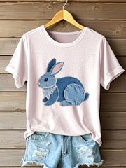 Women's Cute Bunny Pattern Patchwork Art T-Shirt