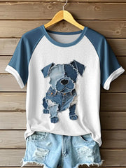 Women's Cute Dog Pattern Patchwork Art T-Shirt