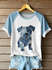 Women's Cute Dog Pattern Patchwork Art T-Shirt