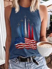 Women's Independence Day American Flag Jet Planes Print Casual Vest
