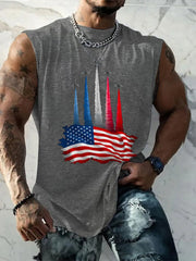 Men's Independence Day American Flag Jet Planes Print Casual Tank Top
