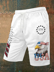 Men's Independence Day USA Flag Bald Eagle Print Casual Shorts