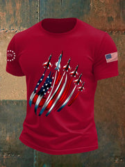 Men's Independence Day USA Flag Fighter Jets Print Casual Tee