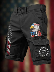 Men's Independence Day USA Flag Bald Eagle Print Casual Cargo Shorts