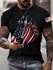 Men's Independence Day USA Flag Fighter Jets Print Casual Tee
