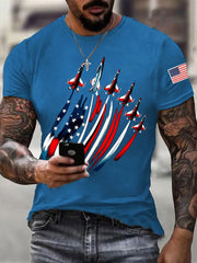 Men's Independence Day USA Flag Fighter Jets Print Casual Tee