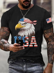 Men's American Flag Bald Eagle Print Casual Tee