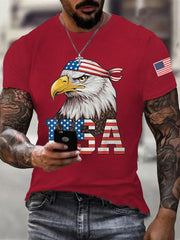 Men's American Flag Bald Eagle Print Casual Tee