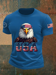 Men's American Flag Bald Eagle Print Casual Tee