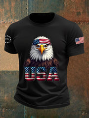 Men's American Flag Bald Eagle Print Casual Tee