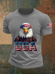 Men's American Flag Bald Eagle Print Casual Tee