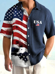 Men's Independence Day USA Flag Print Casual Shirt
