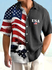Men's Independence Day USA Flag Print Casual Shirt