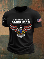 Men's I Identify As An American USA Flag Bald Eagle Print Casual Tee