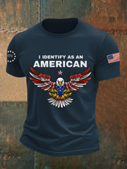 Men's I Identify As An American USA Flag Bald Eagle Print Casual Tee