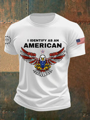 Men's I Identify As An American USA Flag Bald Eagle Print Casual Tee
