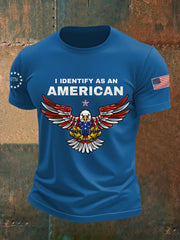 Men's I Identify As An American USA Flag Bald Eagle Print Casual Tee