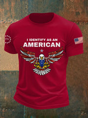 Men's I Identify As An American USA Flag Bald Eagle Print Casual Tee