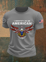 Men's I Identify As An American USA Flag Bald Eagle Print Casual Tee