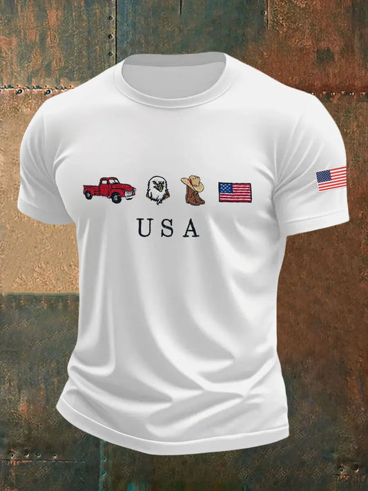 Men's USA Icons Embroidered Casual T-Shirt