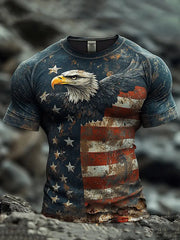 Men's American Flag Eagle Print Casual T-Shirt