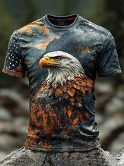 Men's American Flag Eagle Print Casual T-Shirt