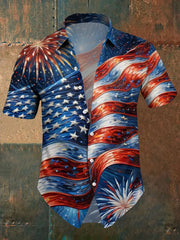 Men's Independence Day USA Flag Print Casual Short Sleeve Shirt
