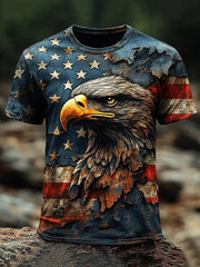 Men's American Flag Eagle Print Casual T-Shirt
