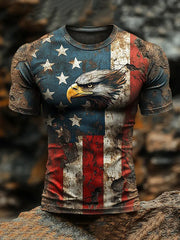 Men's American Flag Eagle Print Casual T-Shirt