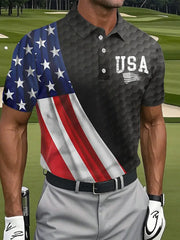 Men's 4th of July USA Flag Print Golf Shirt