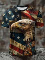 Men's American Flag Eagle Print Casual T-Shirt