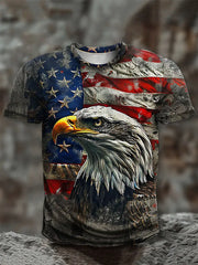 Men's American Flag Eagle Print Casual T-Shirt