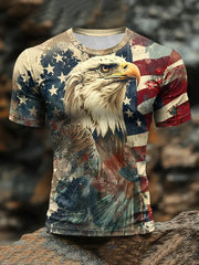 Men's American Flag Eagle Print Casual T-Shirt