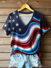 Women's Independence Day Flag Print short-sleeved T-shirt