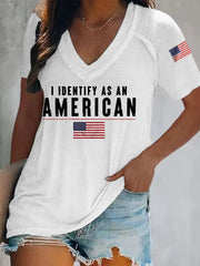 Women's I Identify As An American Casual V-Neck Tee