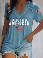 Women's I Identify As An American Casual V-Neck Tee
