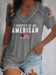 Women's I Identify As An American Casual V-Neck Tee