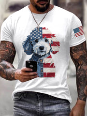Men's Independence Day Dog Pattern Patchwork Art T-Shirt gracestitchs
