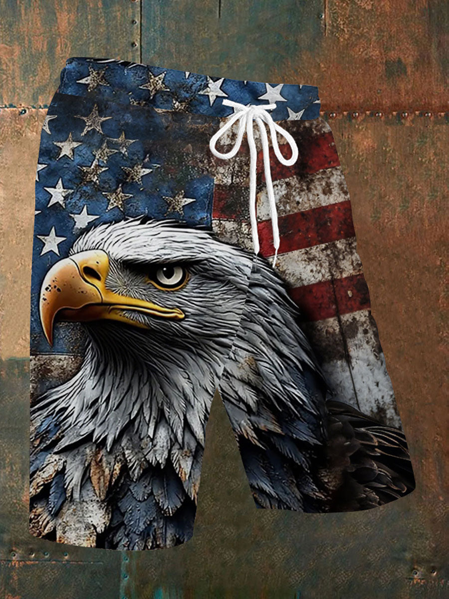 Men's American Flag and Eagle Print Casual T-Shirt gracestitchs