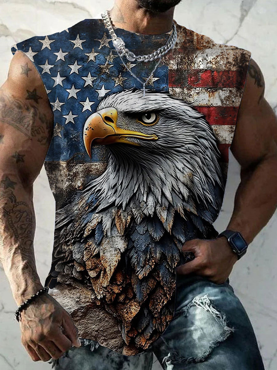Men's American Flag and Eagle Print Casual Tank Top gracestitchs