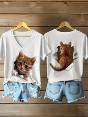 Women's Funny Cat Print Casual T-shirt gracestitchs