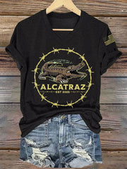 Women's Retro Alligator Alcatraz Funny Florida Everglades Dark Humor V-Neck Tee gracestitchs