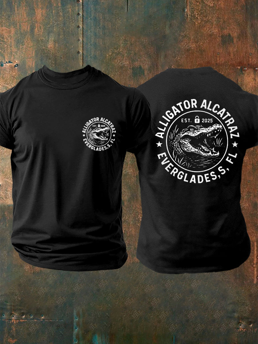 Men's Retro Alligator Alcatraz Funny Florida Everglades Dark Humor Tee gracestitchs