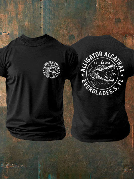 Men's Retro Alligator Alcatraz Funny Florida Everglades Dark Humor Tee gracestitchs