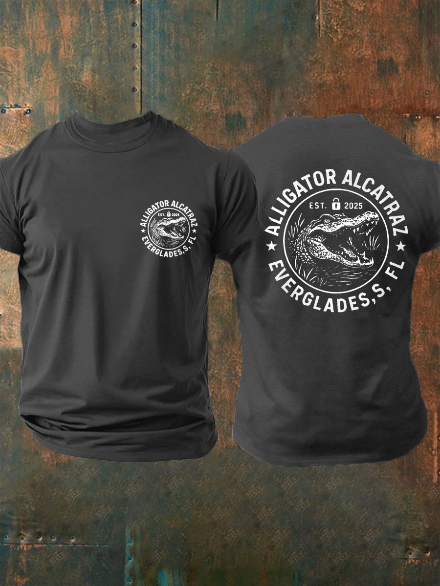 Men's Retro Alligator Alcatraz Funny Florida Everglades Dark Humor Tee gracestitchs
