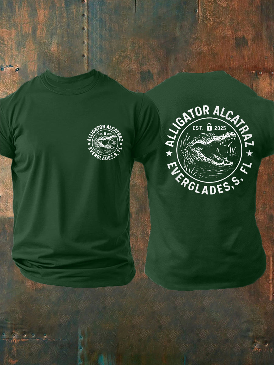 Men's Retro Alligator Alcatraz Funny Florida Everglades Dark Humor Tee gracestitchs
