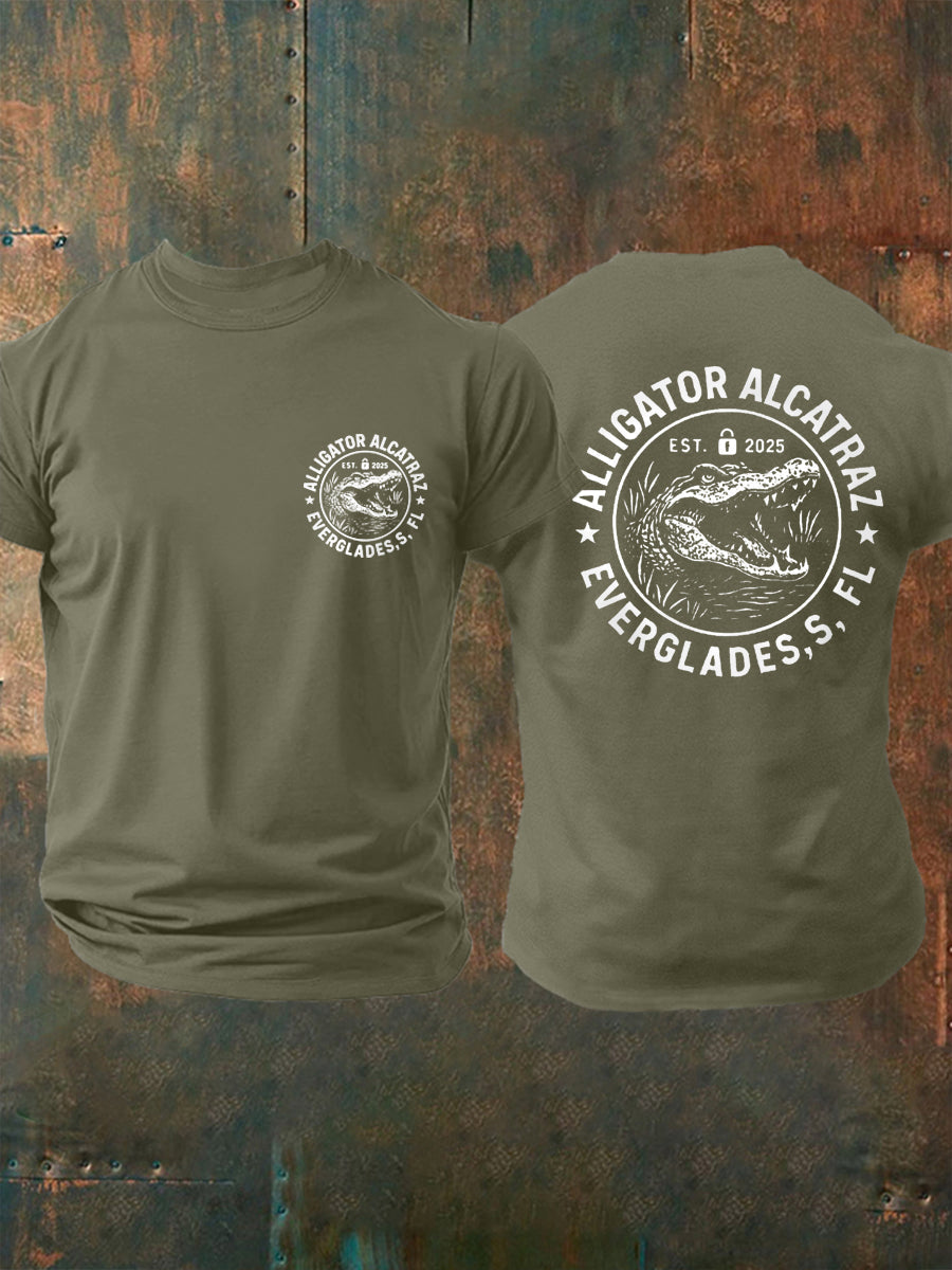 Men's Retro Alligator Alcatraz Funny Florida Everglades Dark Humor Tee gracestitchs