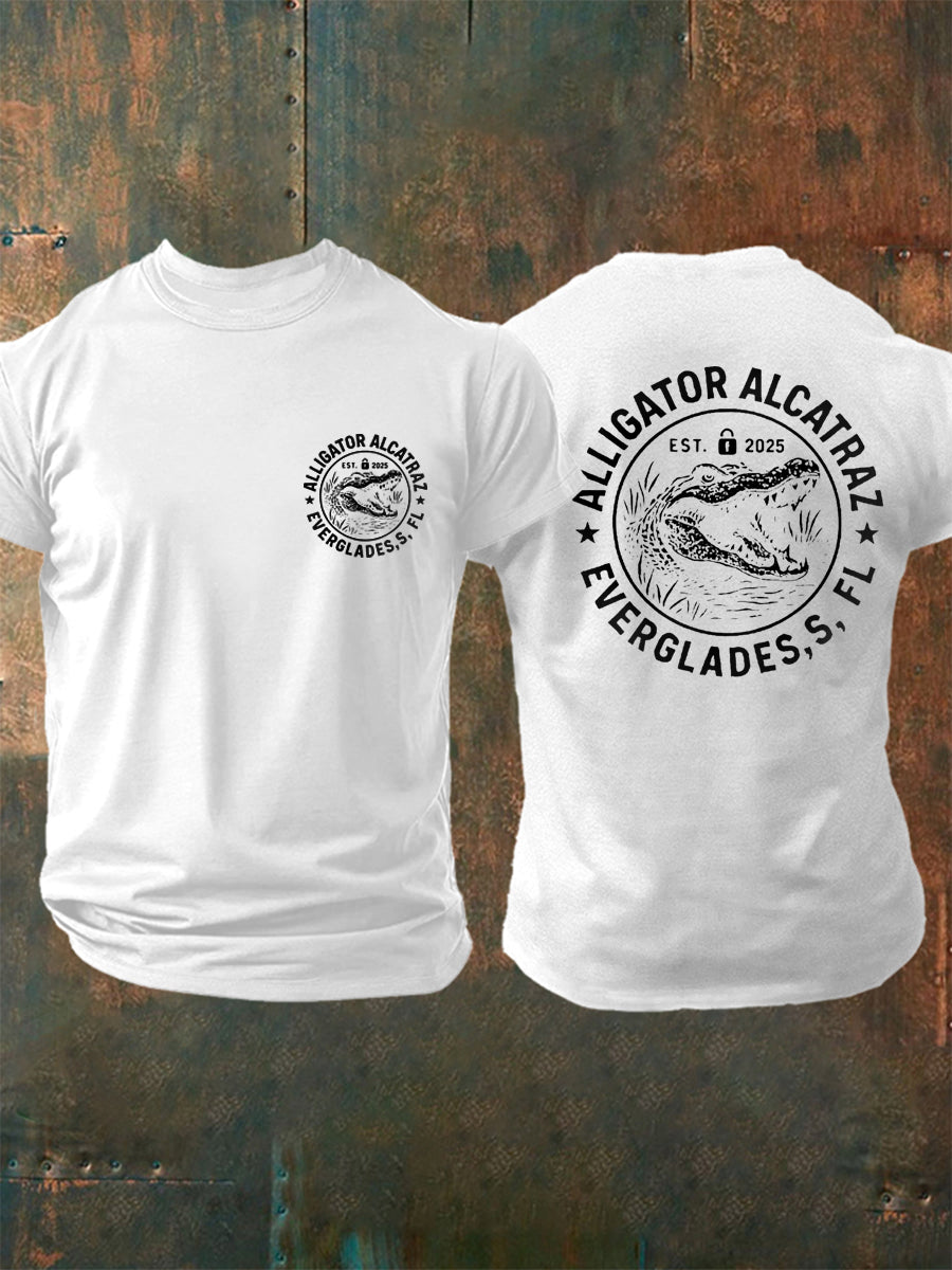 Men's Retro Alligator Alcatraz Funny Florida Everglades Dark Humor Tee gracestitchs