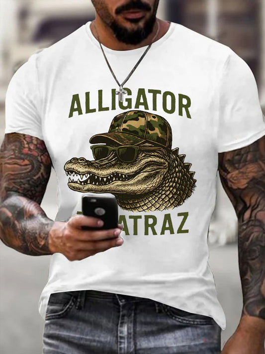 Men's Retro Alligator Alcatraz Funny Florida Everglades Dark Humor Tee gracestitchs